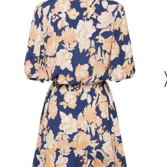 Kivari Briar Floral Tie Front Mini Dress Navy Peach Tiered Medium - Picture 4 of 6